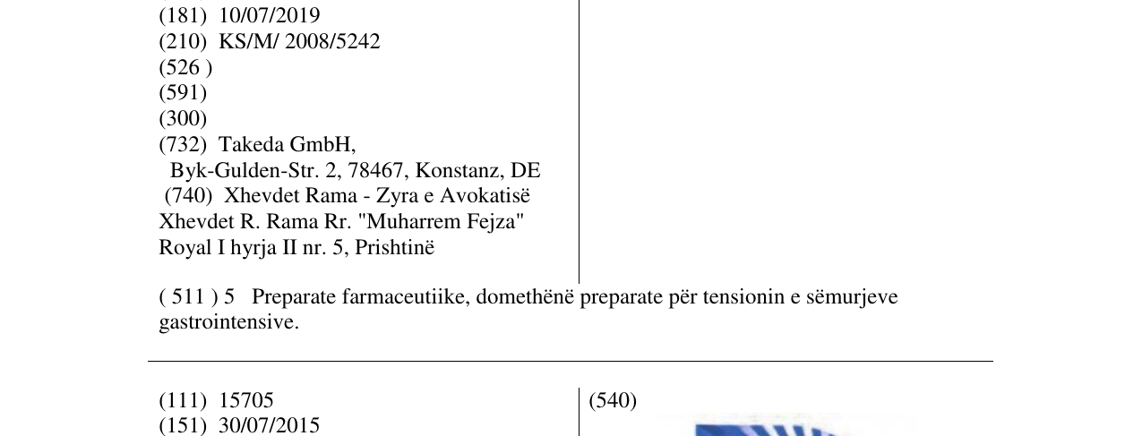 Zëri i markës PANTOZOL në buletin