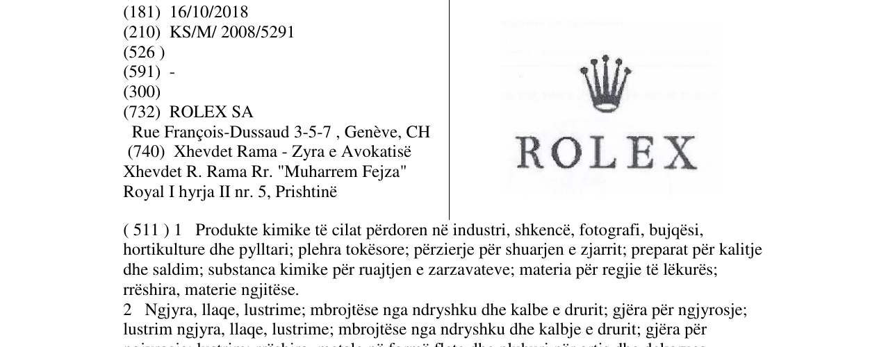 Zëri i markës ROLEX në buletin