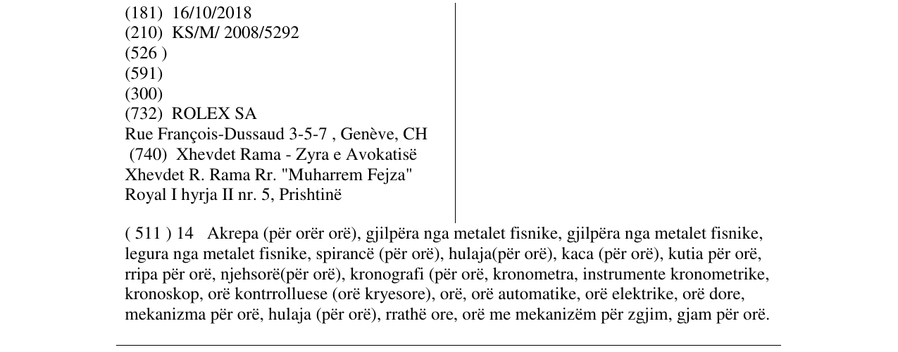 Zëri i markës PEARLMASTER në buletin