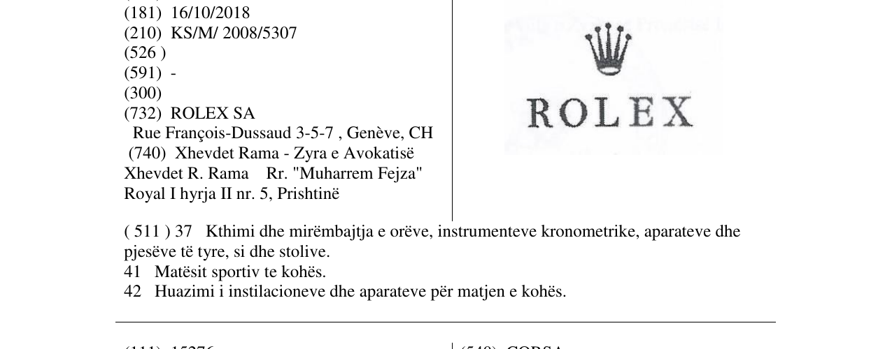 Zëri i markës ROLEX në buletin