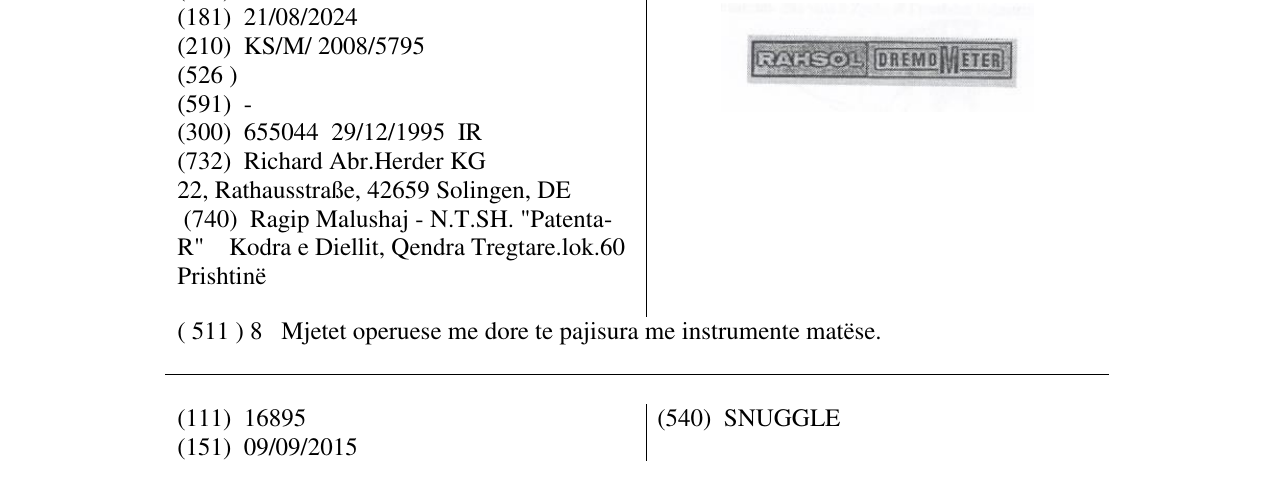 Zëri i markës RAHSOL DREMOMETER në buletin