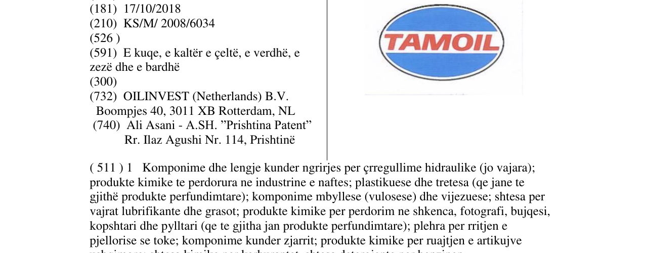 Zëri i markës TAMOIL në buletin