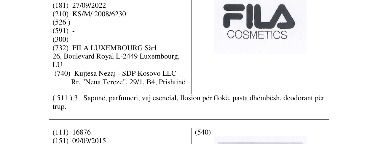 Zëri i markës FILS COSMETICS në buletin