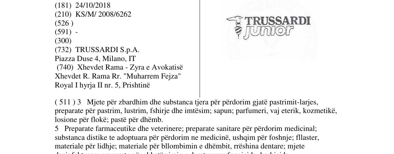 Zëri i markës TRUSSARDI JUNIOR në buletin