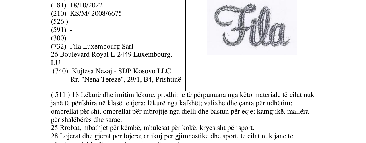 Zëri i markës FILA në buletin