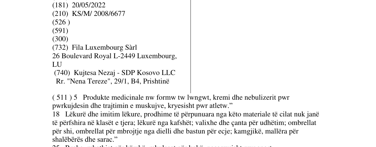 Zëri i markës FILA në buletin