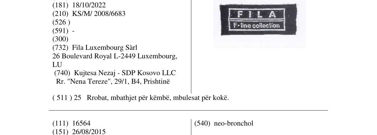 Zëri i markës FILA në buletin