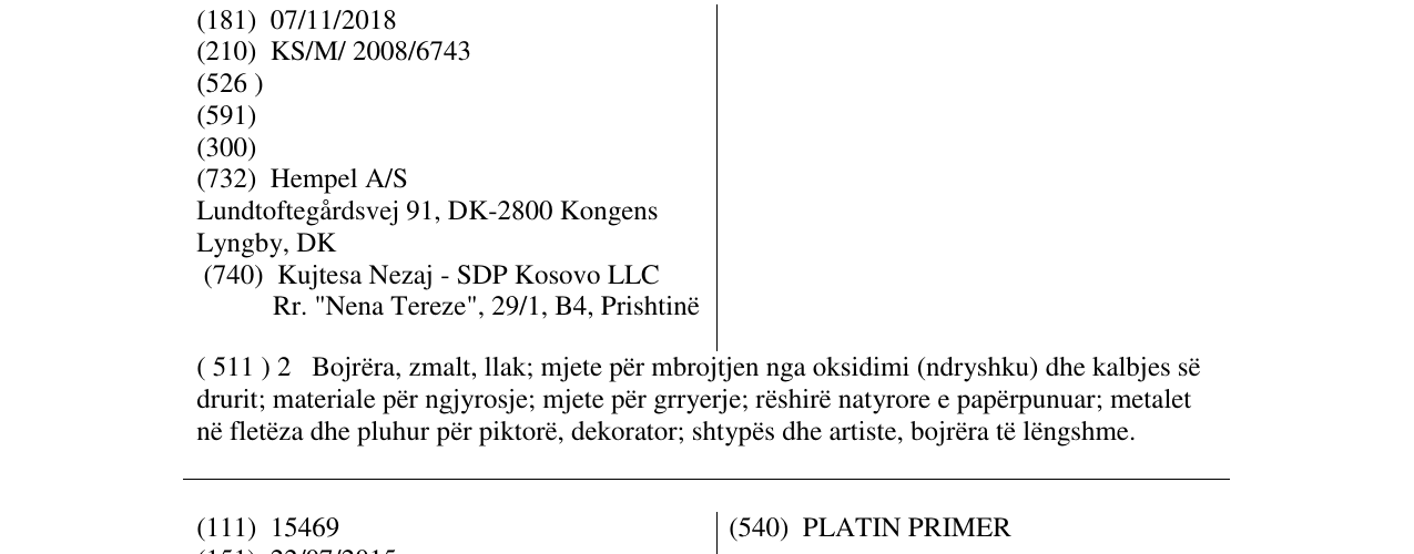 Zëri i markës HEMPALIN në buletin
