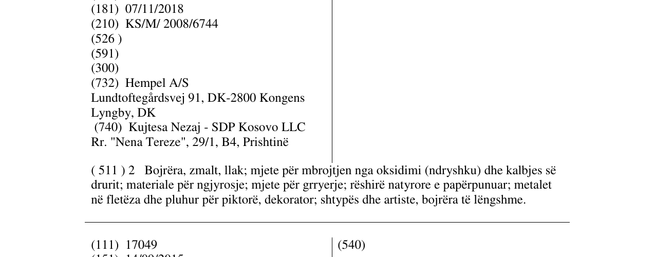 Zëri i markës PLATIN PRIMER në buletin