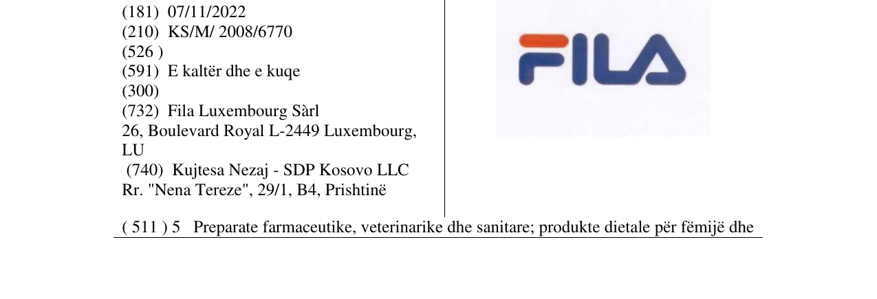 Zëri i markës FILA në buletin