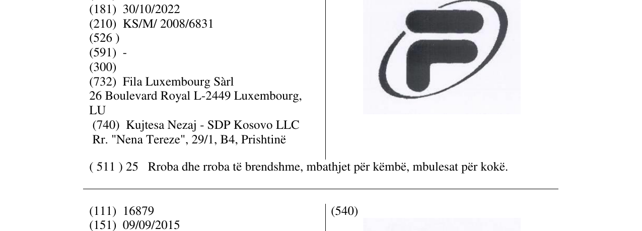 Zëri i markës FILA në buletin