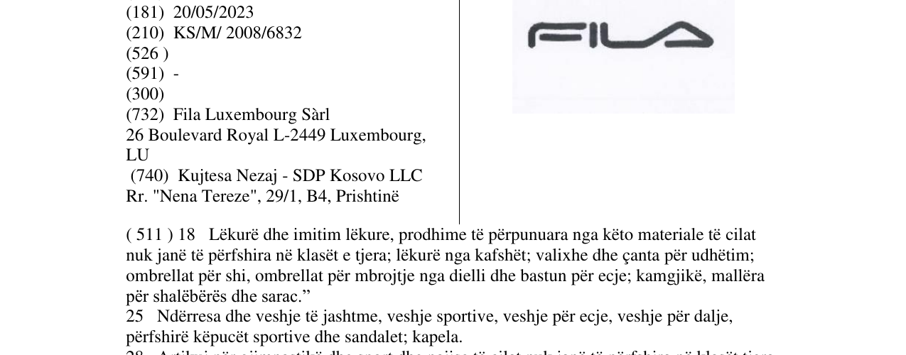 Zëri i markës FILA në buletin