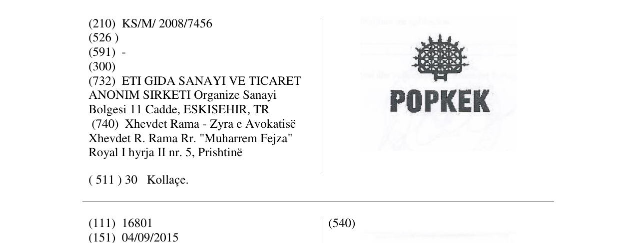 Zëri i markës POPKEK në buletin