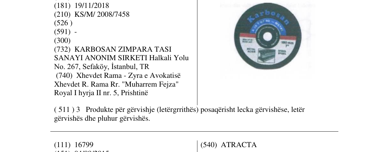 Zëri i markës Karbosan në buletin