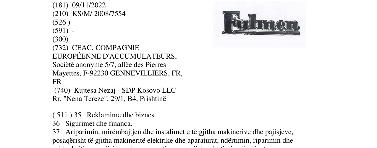 Zëri i markës FULMEN në buletin