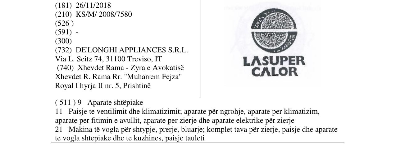 Zëri i markës LASUPER CALOR në buletin