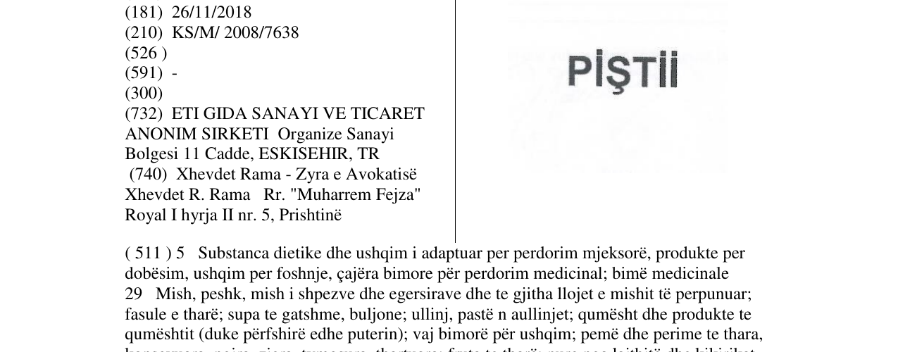 Zëri i markës PİŞTİİ në buletin