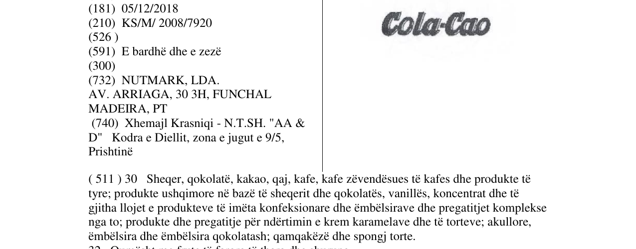 Zëri i markës Cola-Cao në buletin