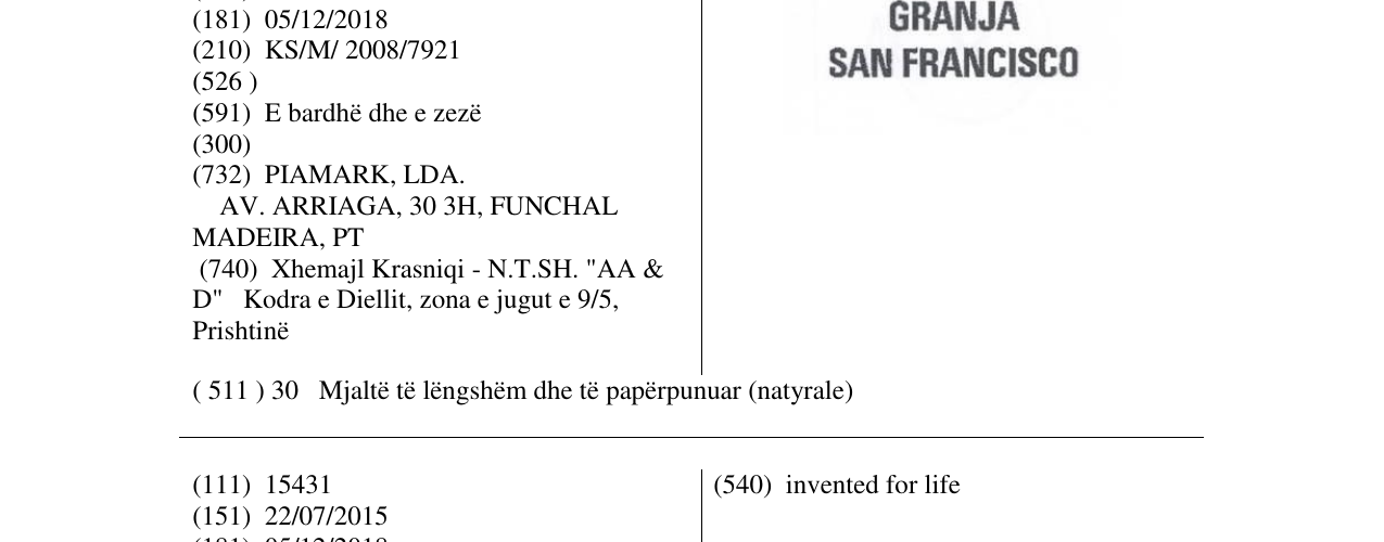 Zëri i markës GRANJA SAN FRANCISCO në buletin