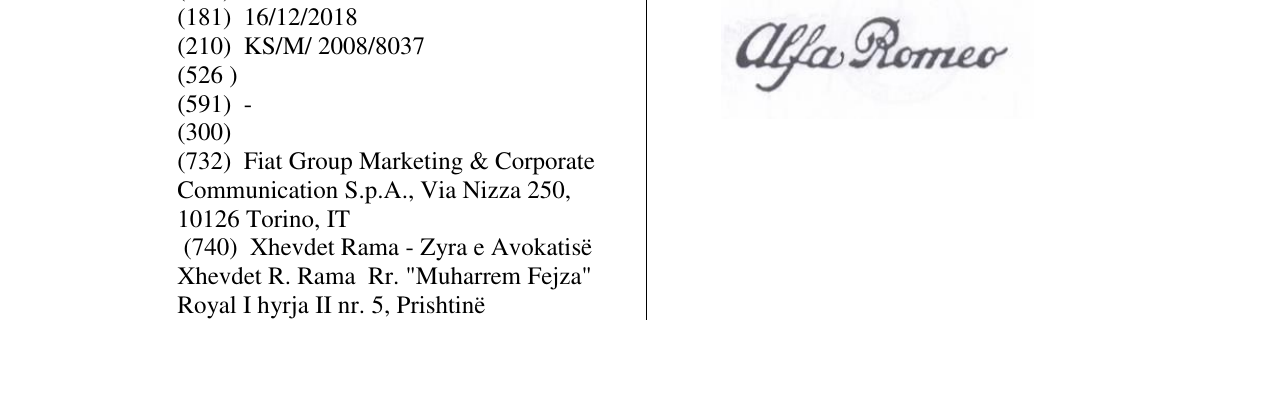 Zëri i markës alfa Romeo në buletin