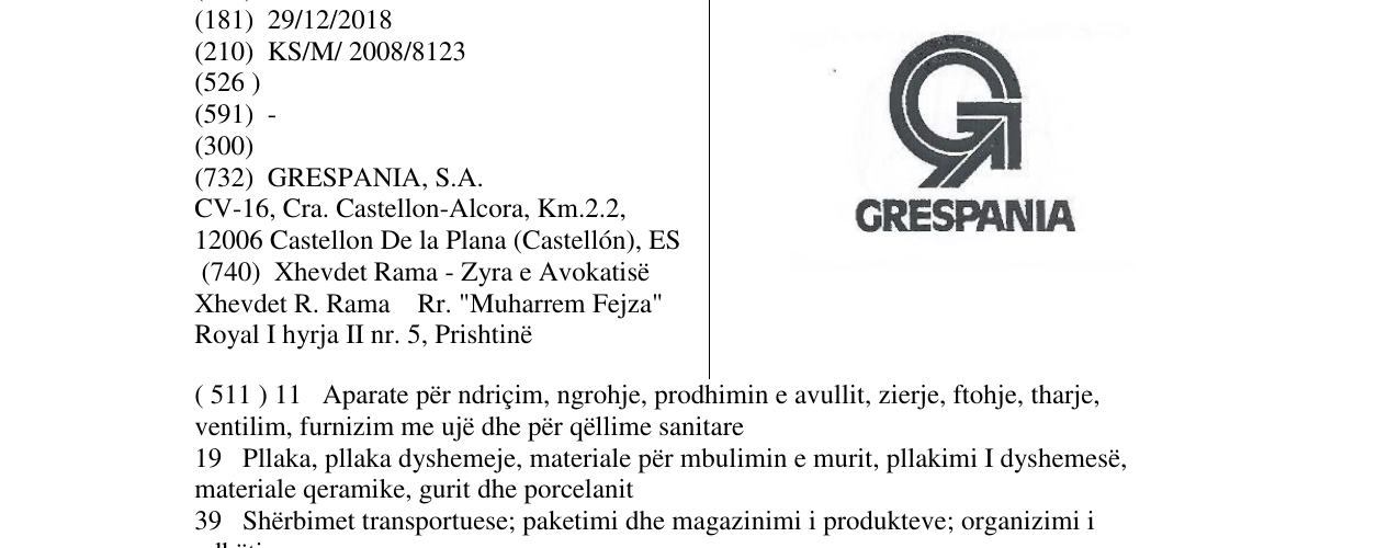 Zëri i markës GRESPANIA në buletin