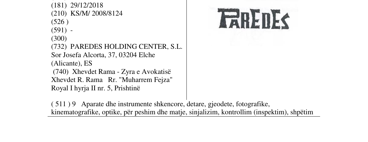 Zëri i markës PAREDES në buletin