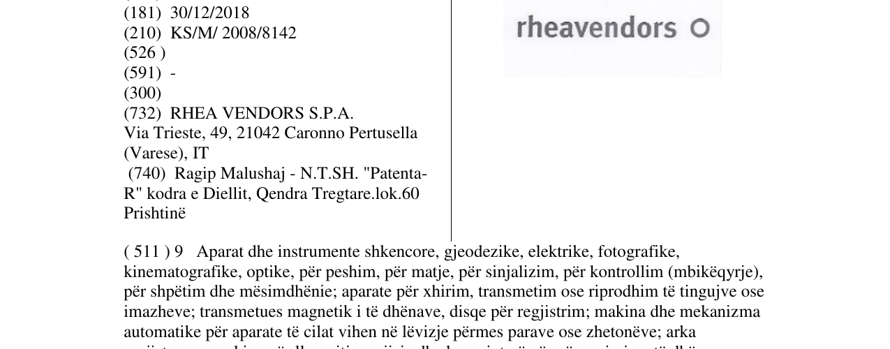 Zëri i markës rheavendors O në buletin