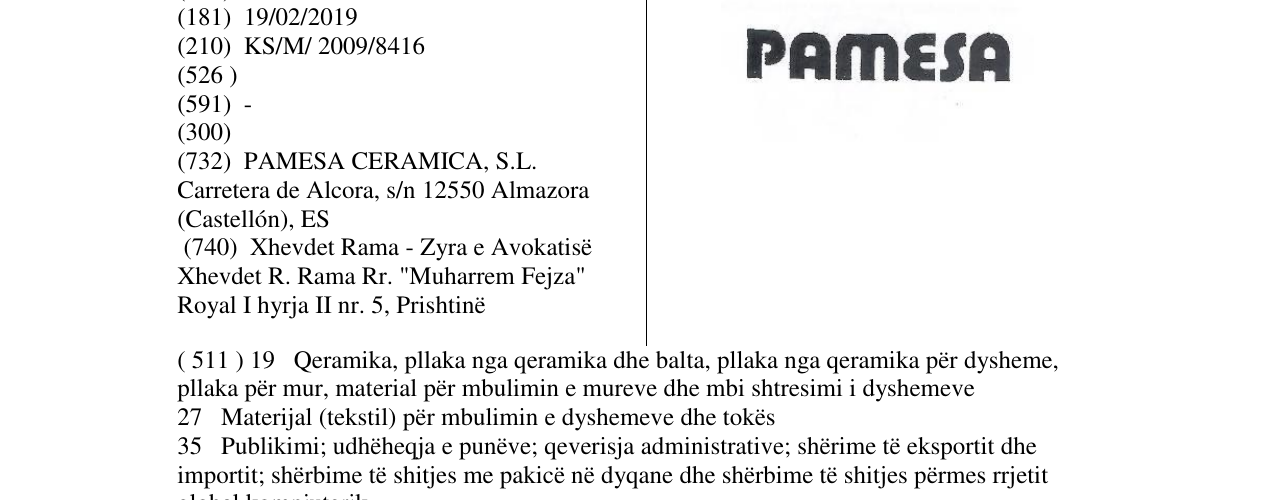 Zëri i markës PAMESA në buletin