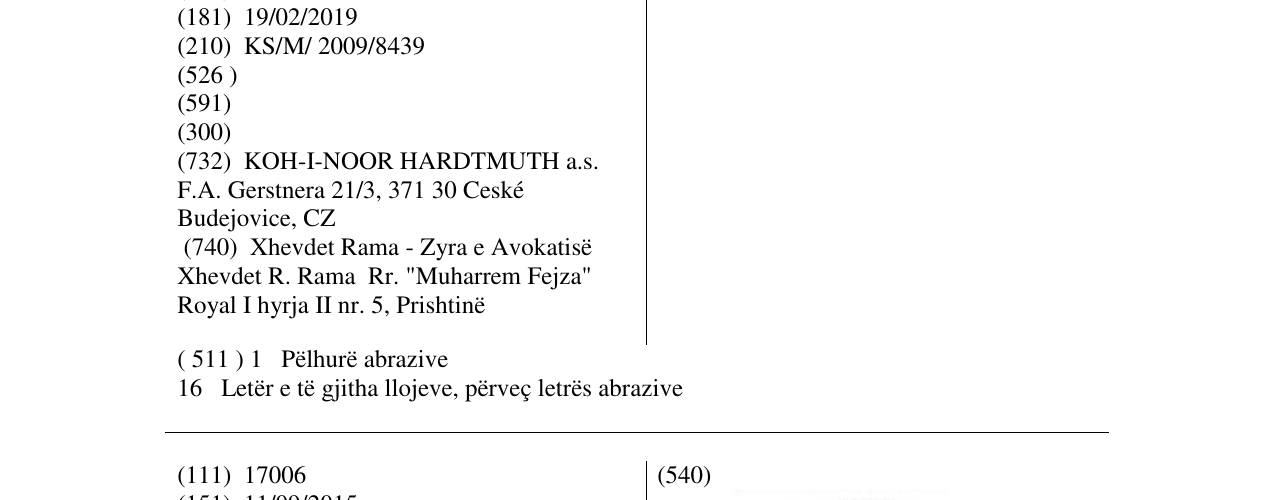 Zëri i markës KOH-I-NOOR në buletin