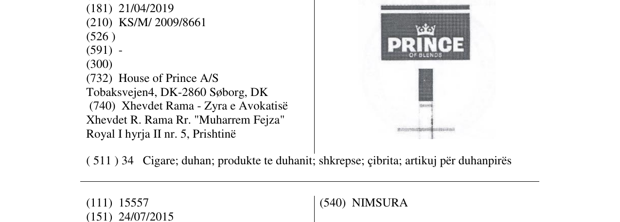 Zëri i markës PRINCE OF BLENDS në buletin