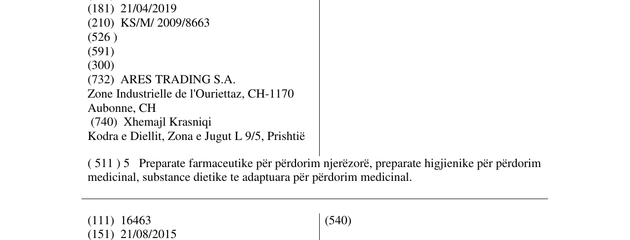 Zëri i markës NIMSURA në buletin