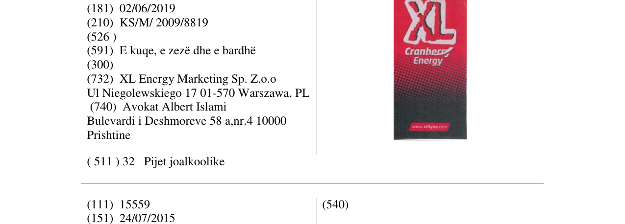 Zëri i markës XL Cranberry Energy në buletin