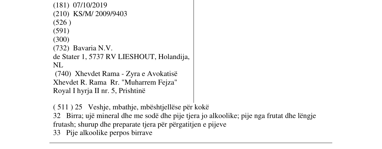 Zëri i markës BAVARIA HOLLAND BEER në buletin