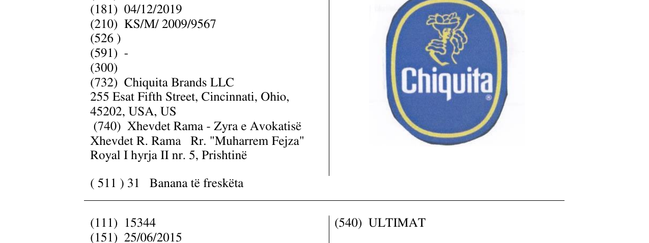 Zëri i markës Chiquita në buletin