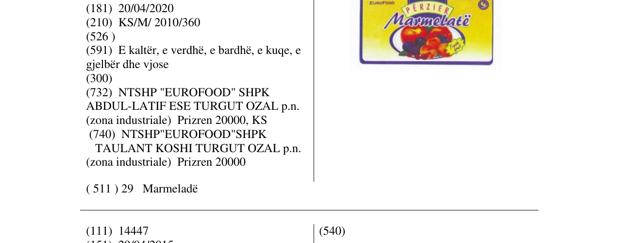 Zëri i markës PËRZIER Marmelatë në buletin