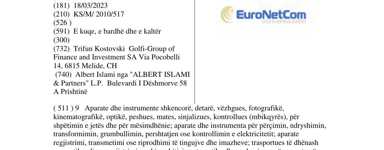 Zëri i markës EuroNetCom në buletin