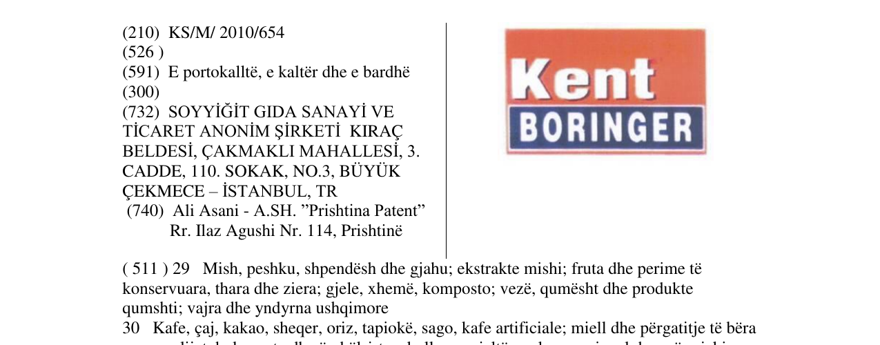 Zëri i markës Kent BORINGER në buletin
