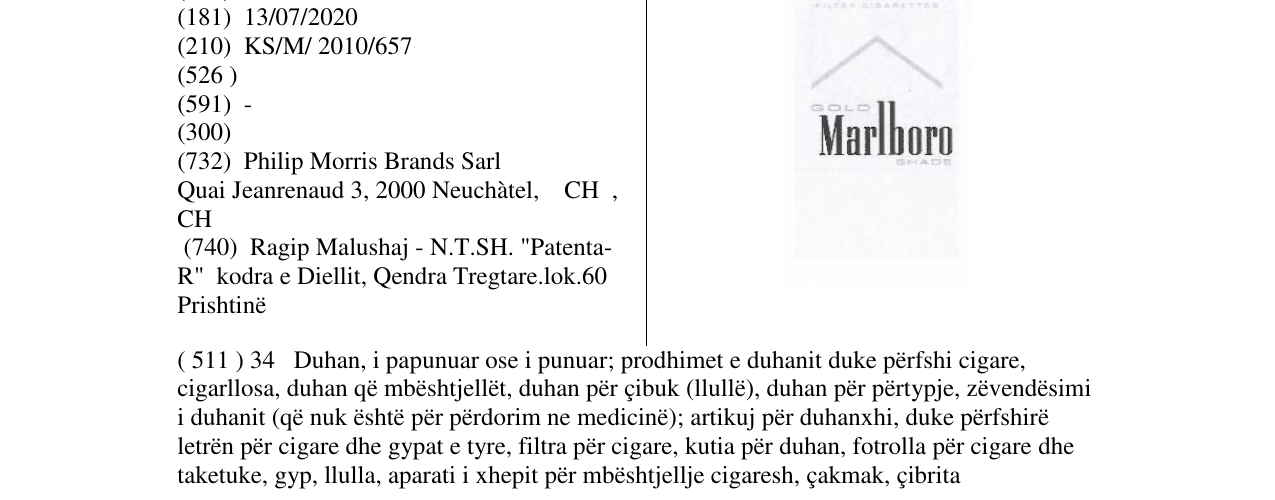 Zëri i markës GOLD Marlboro SHADE në buletin