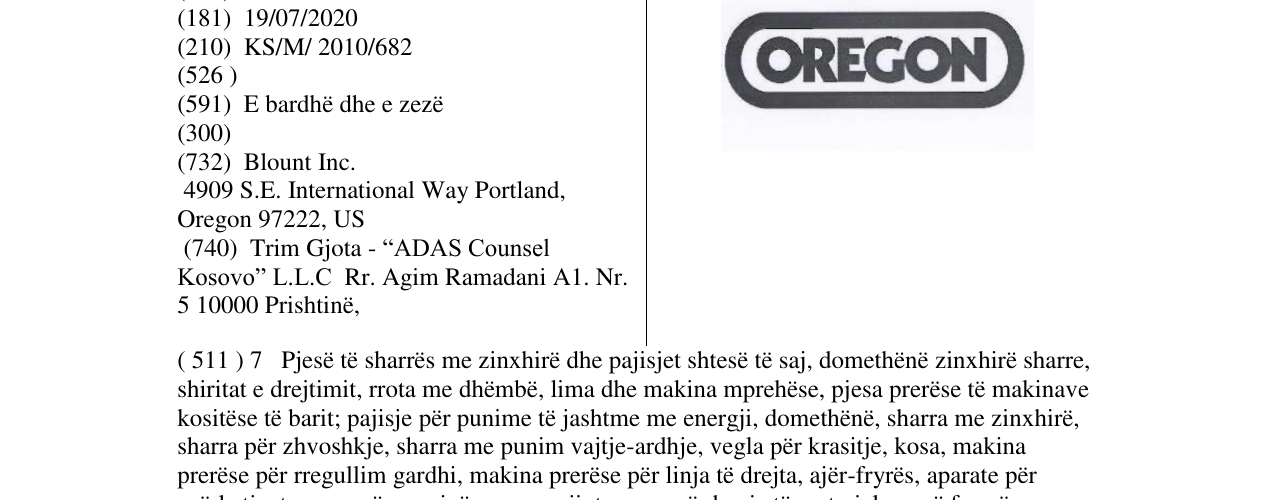 Zëri i markës OREGON në buletin