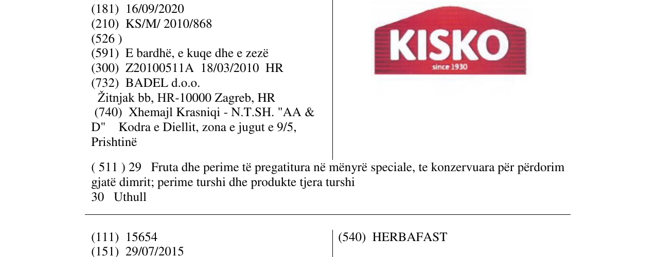 Zëri i markës KISKO since 1930 në buletin