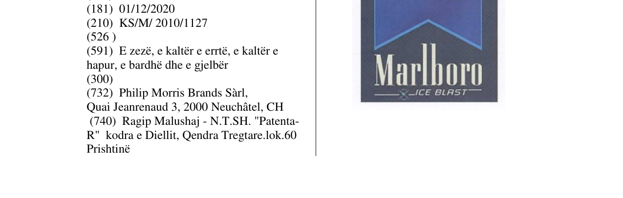 Zëri i markës Marlboro ICE BLAST në buletin