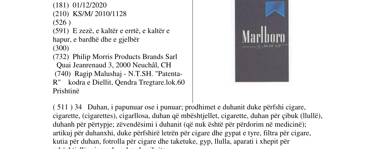 Zëri i markës Marlboro BLUE ICE në buletin