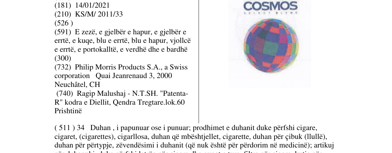 Zëri i markës COSMOS në buletin