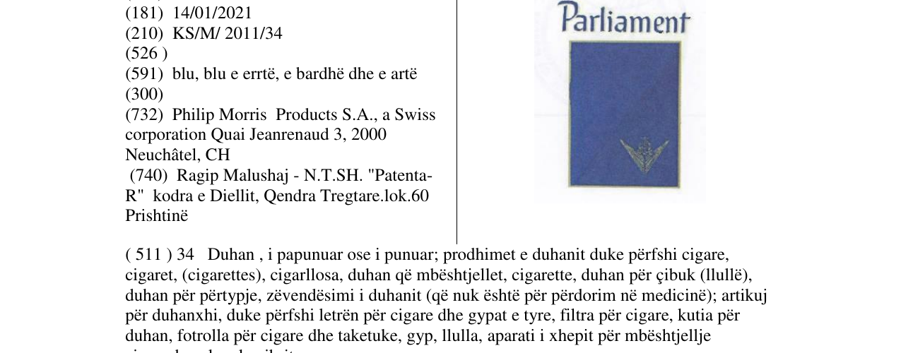 Zëri i markës Parliament në buletin
