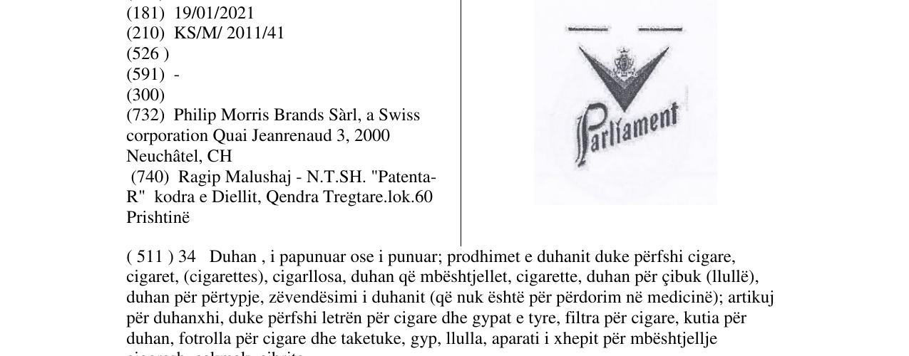 Zëri i markës Parliament në buletin