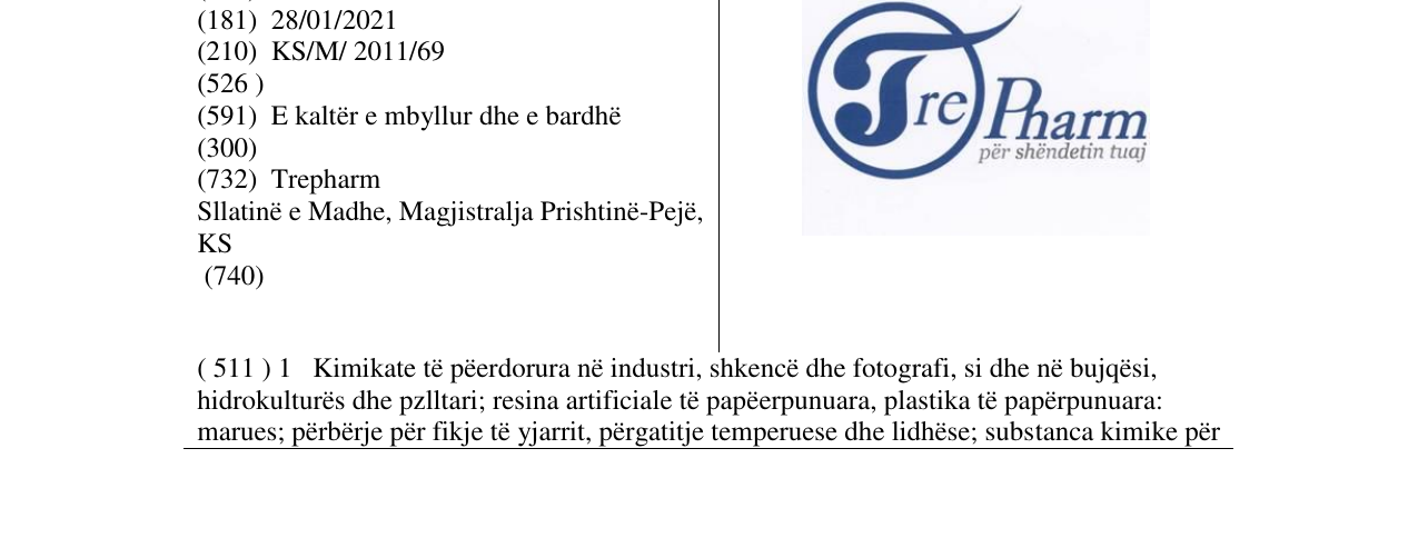 Zëri i markës Tre Pharm në buletin