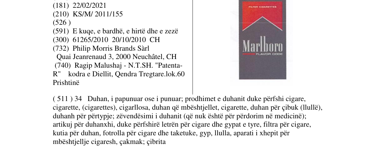 Zëri i markës Marlboro në buletin
