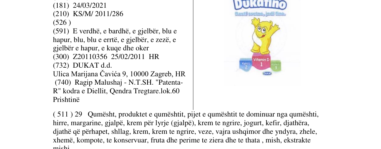 Zëri i markës Dukatino në buletin