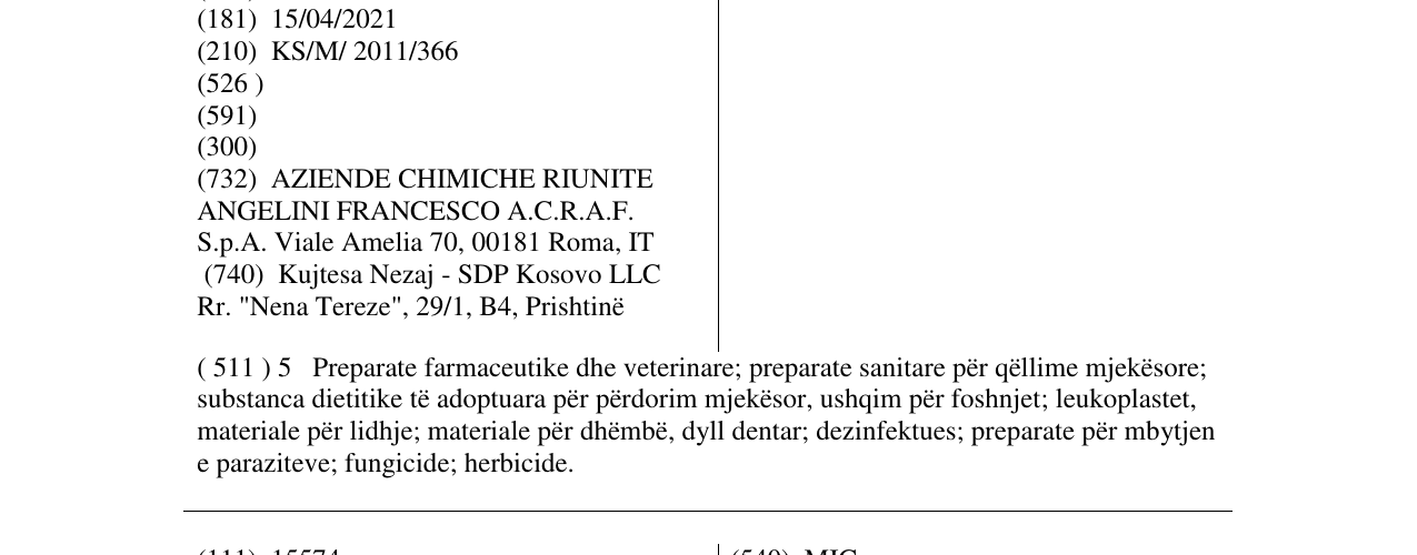 Zëri i markës TACHIFLUDEC në buletin