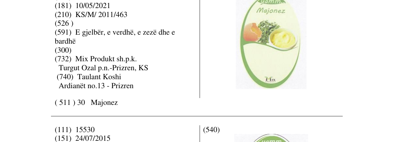 Zëri i markës yamm Majonez në buletin